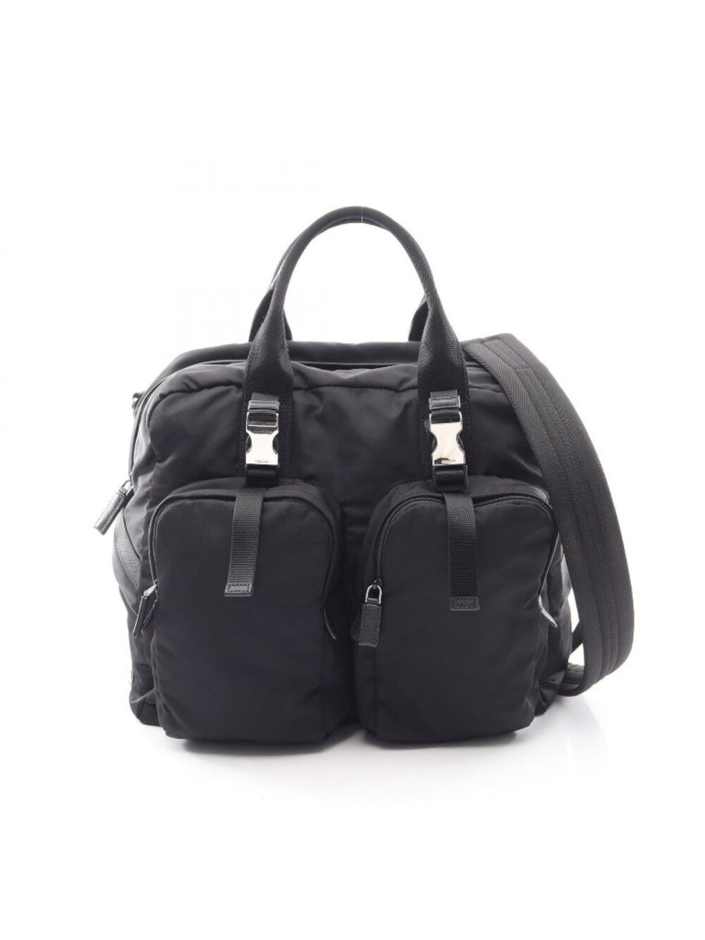 Prada Boston Bag 2-Way Black Nylon Saffiano Leather